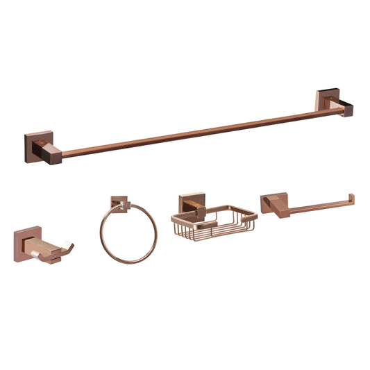 SET DE ACCESORIOS PARA BAÑO DE 5 PIEZAS LÍNEA BRESSIA ORO ROSA