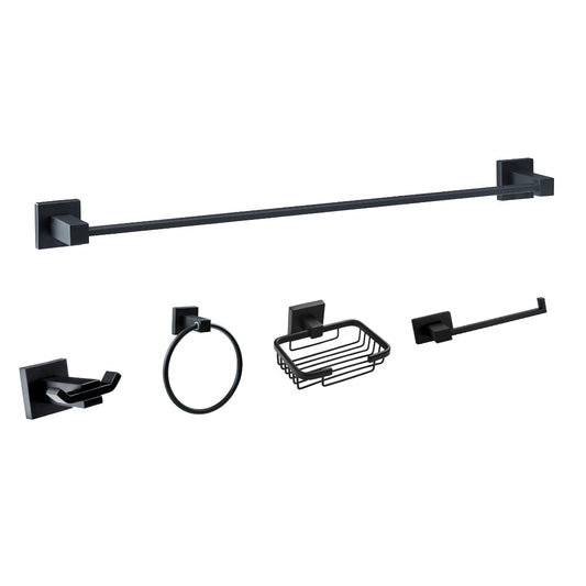 SET DE ACCESORIOS PARA BAÑO DE 5 PIEZAS LÍNEA BRESSIA NEGRO MATE