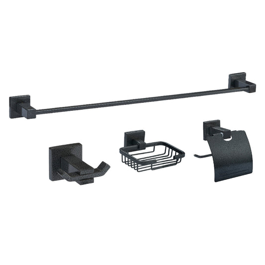 SET DE ACCESORIOS PARA BAÑO DE 4 PIEZAS LÍNEA BRESSIA ALUMINIO MARTILLADO