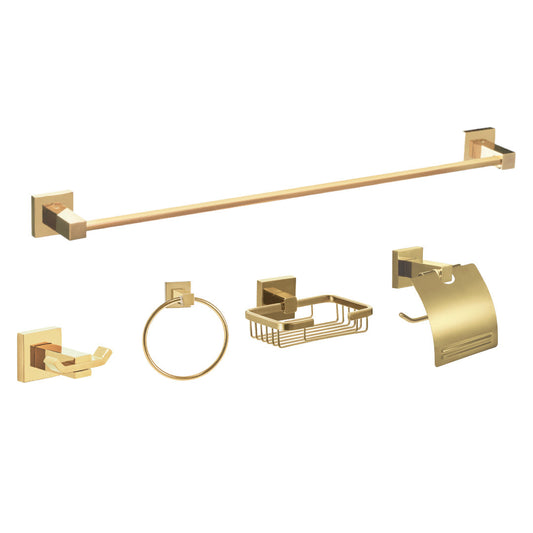 SET DE ACCESORIOS PARA BAÑO DE 5 PIEZAS LÍNEA BRESSIA DORADO