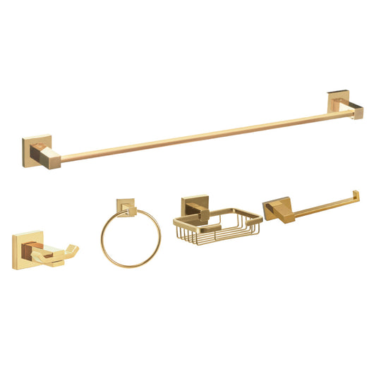 SET DE ACCESORIOS PARA BAÑO DE 5 PIEZAS LÍNEA BRESSIA DORADO MANHATTAN