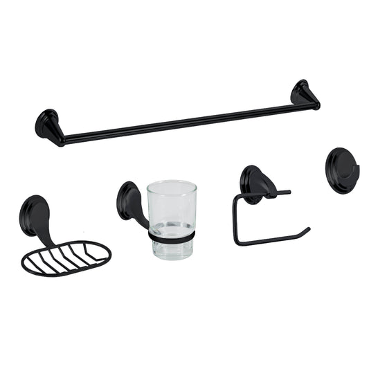 SET DE ACCESORIOS PARA BAÑO DE 6 PIEZAS LÍNEA TURIN 2000 NEGRO MATE