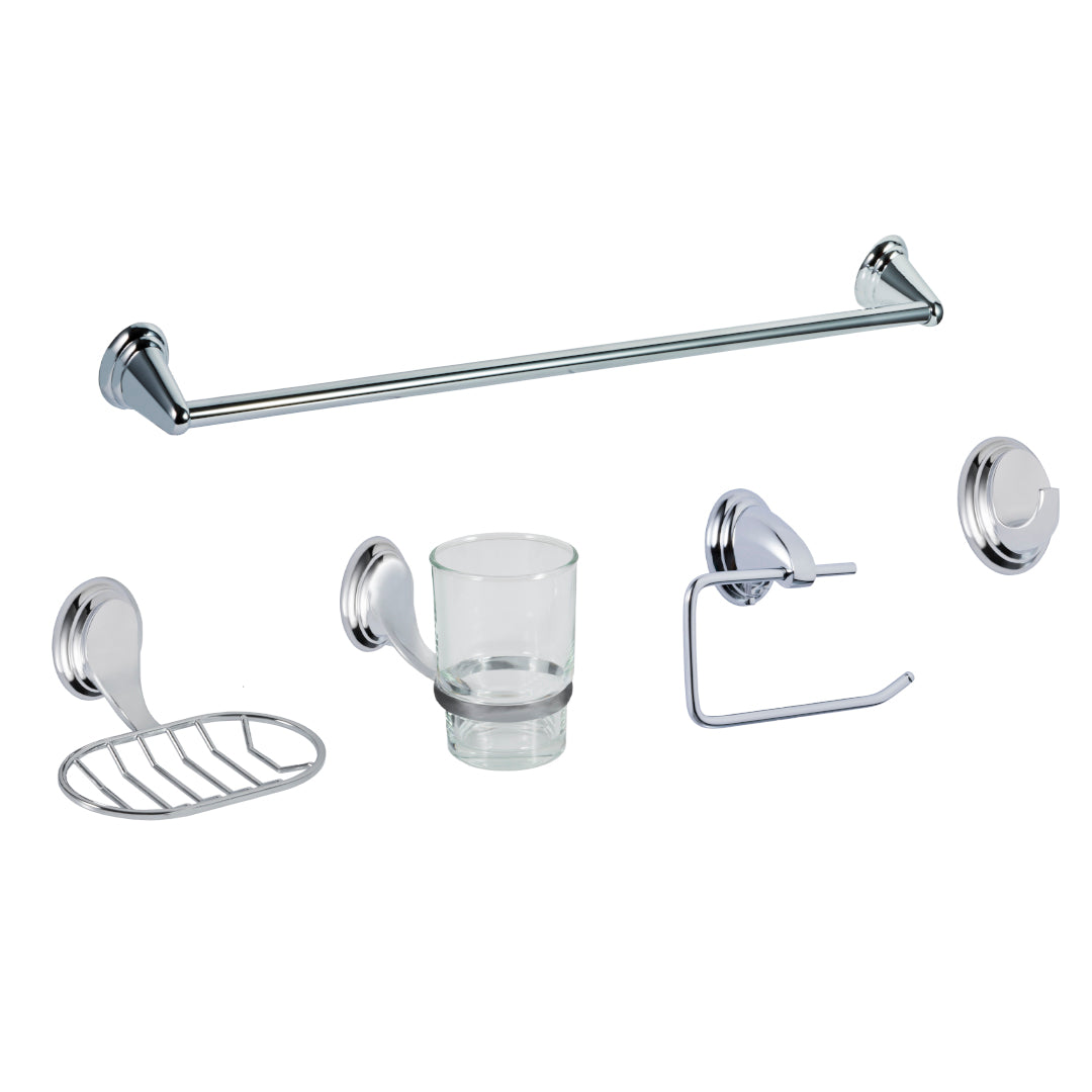 SET DE ACCESORIOS PARA BAÑO DE 6 PIEZAS LÍNEA TURIN 2000 CROMADA