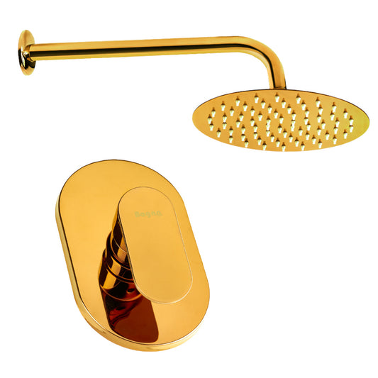 CONJUNTO DUCHA MONOCONTROL CASTELLO + BRAZO REDONDO DORADO