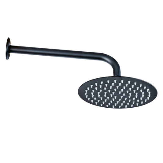 REGADERA REDONDA CASTELLO 12" + BRAZO DE 40 CM NEGRO MATE