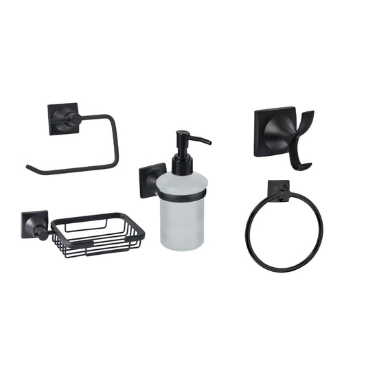 SET DE ACCESORIOS PARA BAÑO DE 5 PIEZAS LÍNEA CASTELLO NEGRO MATE