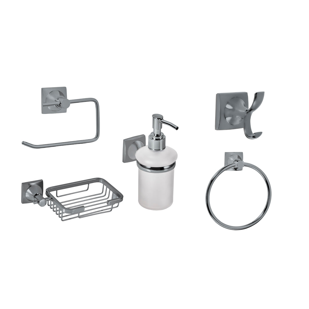 SET DE ACCESORIOS PARA BAÑO DE 5 PIEZAS LÍNEA CASTELLO CROMADO