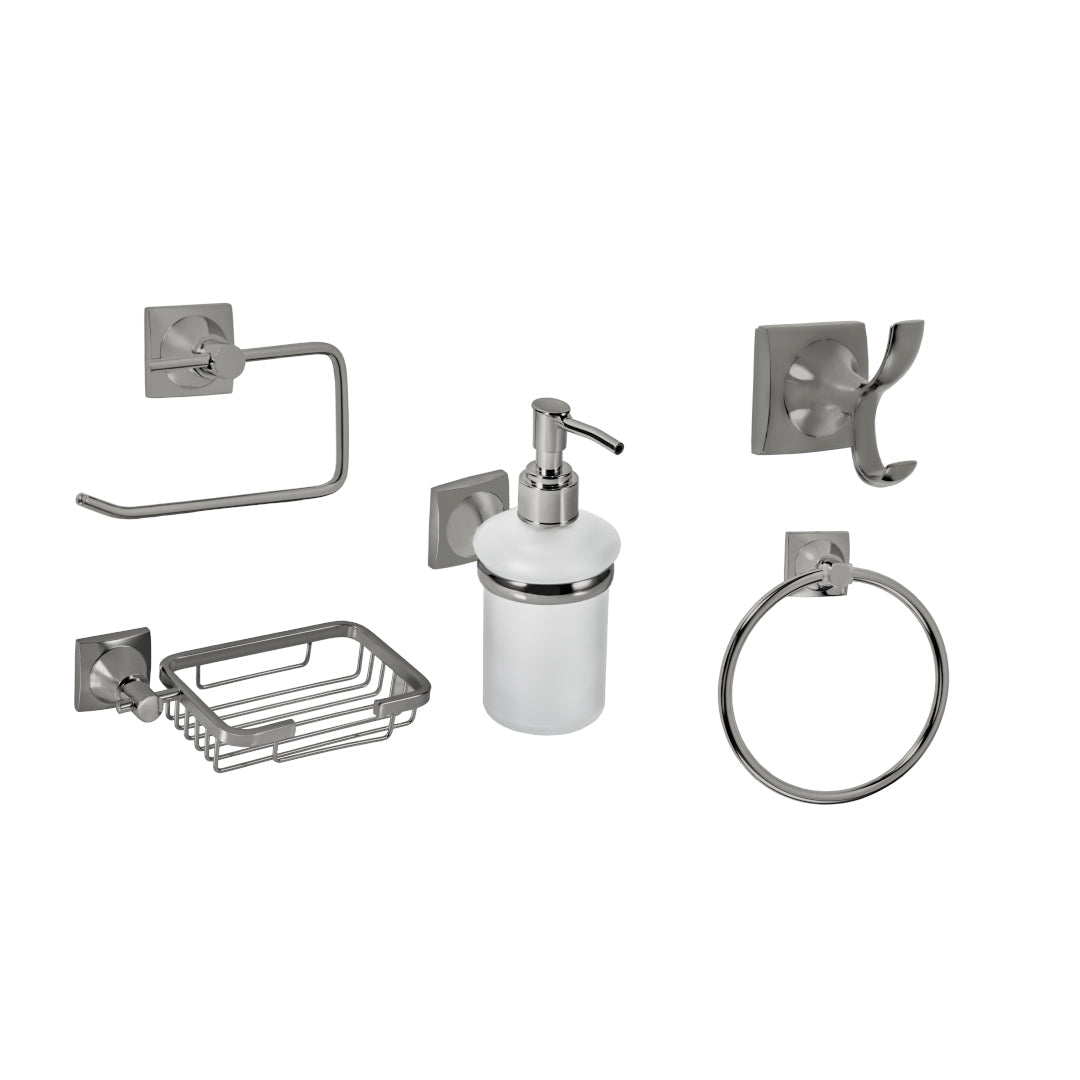 SET DE ACCESORIOS PARA BAÑO DE 5 PIEZAS LÍNEA CASTELLO CROMADO