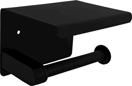 PORTARROLLOS REDONDO PARA BAÑO CON SOPORTE PARA CELULAR NEGRO MATE