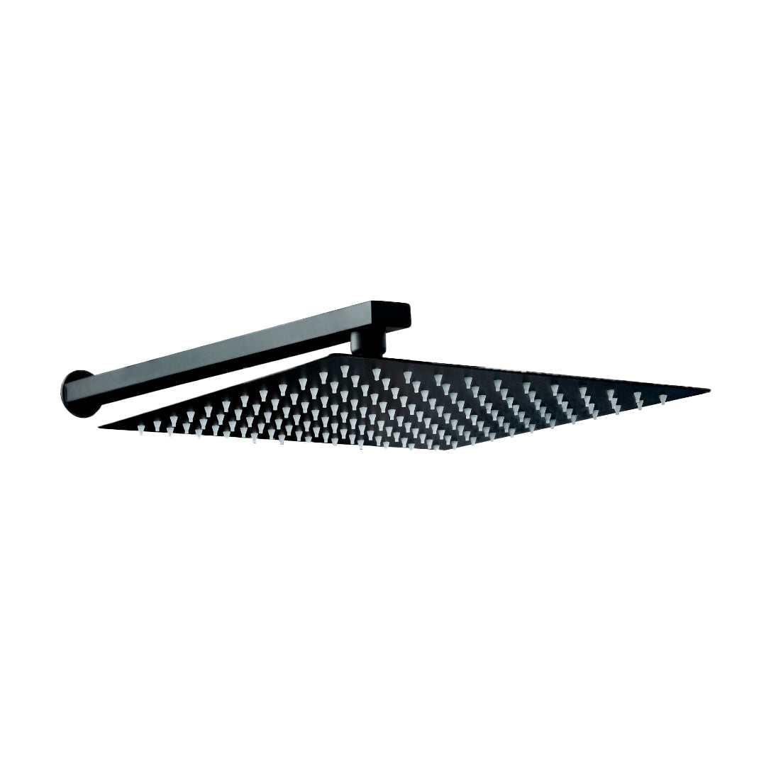 REGADERA CUADRADA ROMA 12" + BRAZO DE 40 CM NEGRO MATE