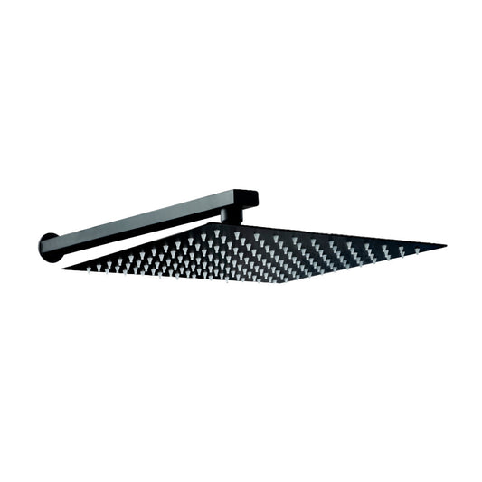 REGADERA CUADRADA ROMA 12" + BRAZO DE 40 CM NEGRO MATE