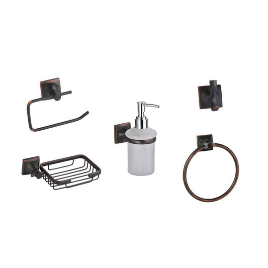 SET DE ACCESORIOS PARA BAÑO DE 5 PIEZAS LÍNEA CASTELLO COBRE PAVONADO