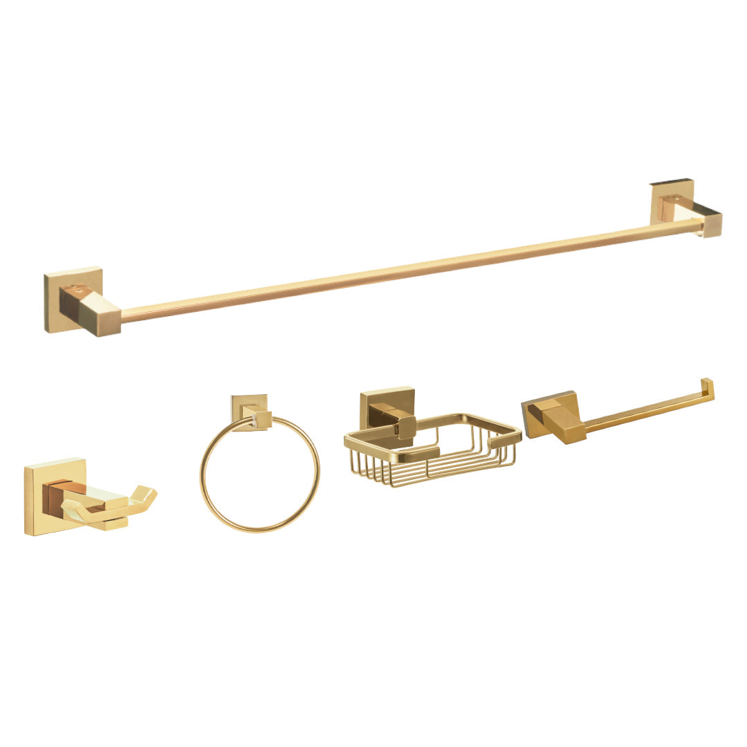 SET DE ACCESORIOS PARA BAÑO DE 5 PIEZAS LÍNEA BRESSIA DORADO MANHATTAN