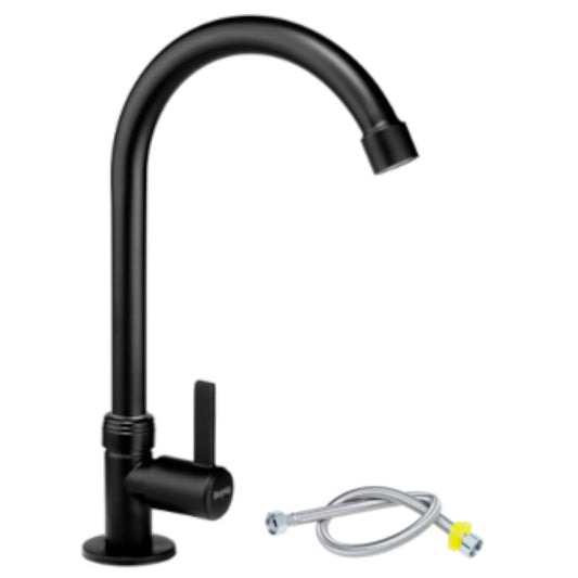 GRIFERÍA DE COCINA O LAVAPLATOS SENCILLA AGUA FRIA NIZA NEGRO MATE - INCLUYE MANGUERA METALICA